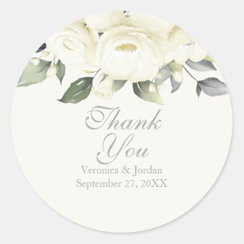White Rose Floral Thank You Stickers