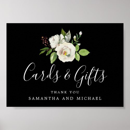 White Rose Floral Wedding Cards and Gifts Sign