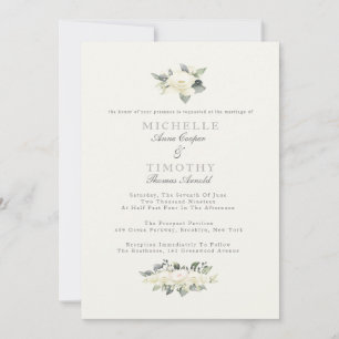 White Rose Floral Wedding Invitation