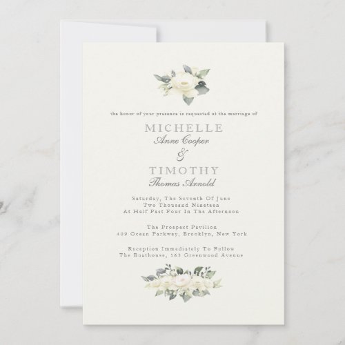 White Rose Floral Wedding Invitation