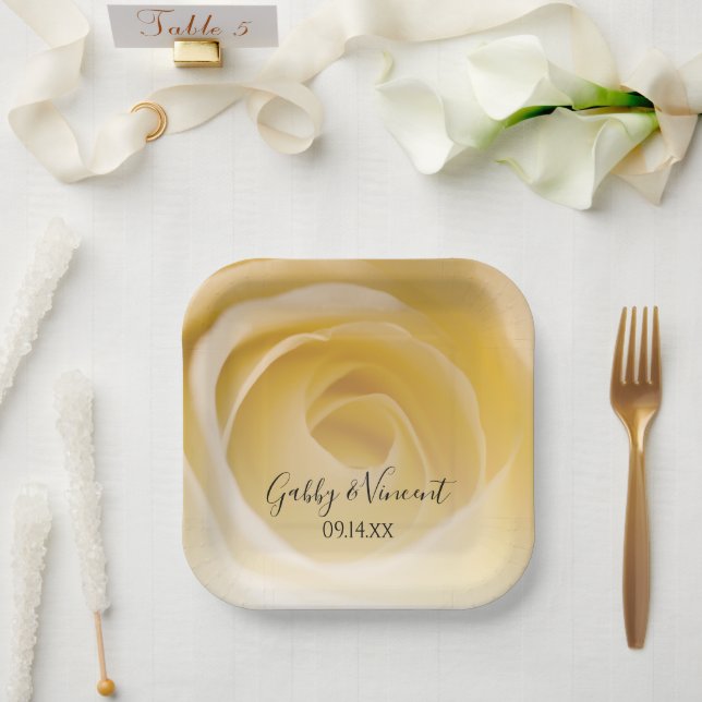 White Rose Floral Wedding Paper Plates (Wedding)