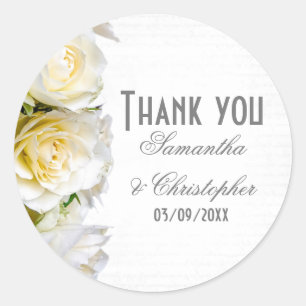 White rose floral wedding thank you classic round sticker