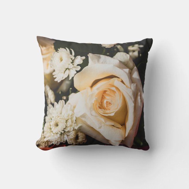 White Rose Flower Floral Design Throw Pillow (Front)