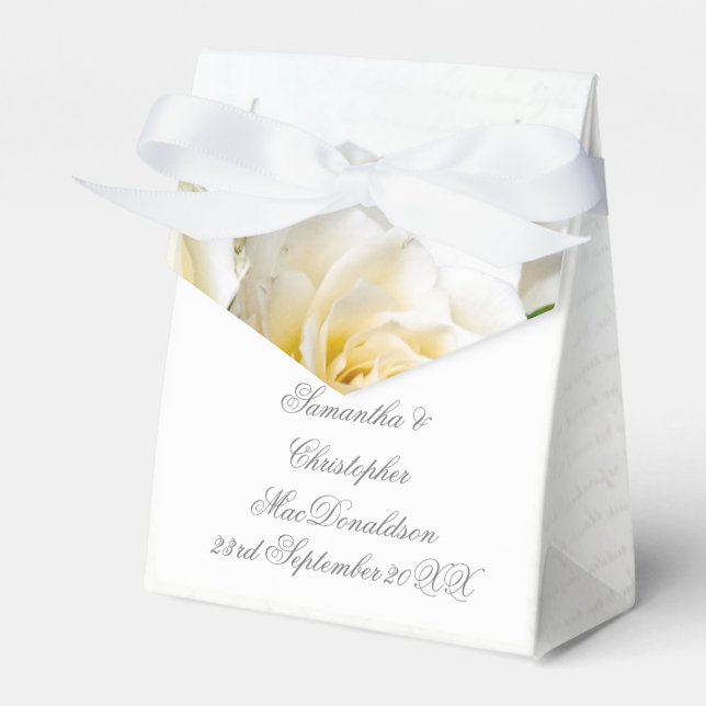 White rose flower floral romantic wedding favor boxes (Front Side)