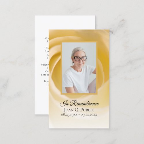 White Rose Flower Funeral Memorial Prayer Business Card