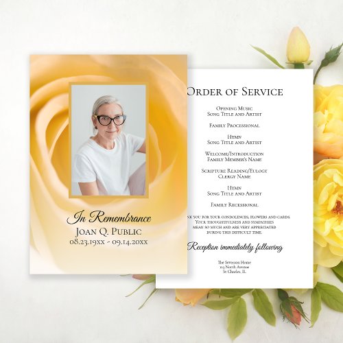White Rose Flower Funeral Memorial Service Program