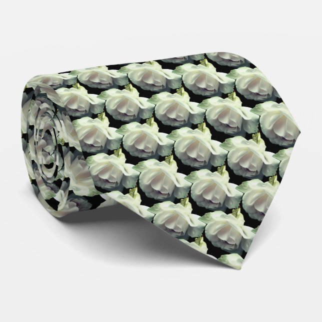 White Rose Flower Nature Pattern  Neck Tie (Rolled)
