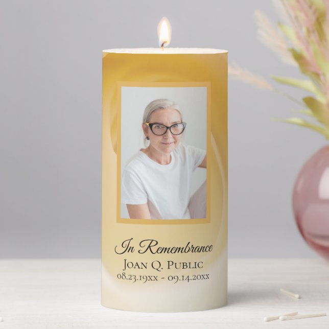 White Rose Flower Petals Funeral Service Memorial Pillar Candle (In Situ)
