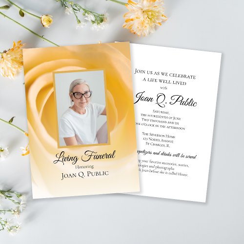 White Rose Flower Petals Living Funeral Party Invitation