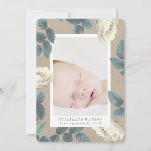 White Rose Flower Photo Card Birth Announcement