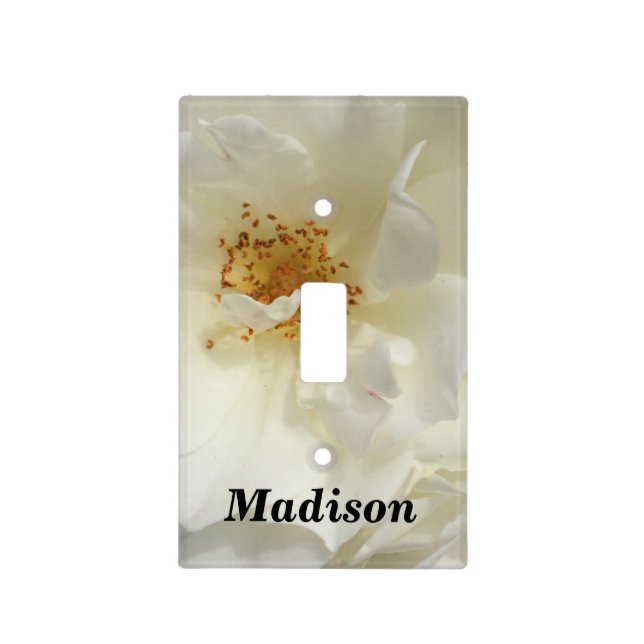 White Rose Flower Photo with Name Large Bloom Light Switch Cover (Front)