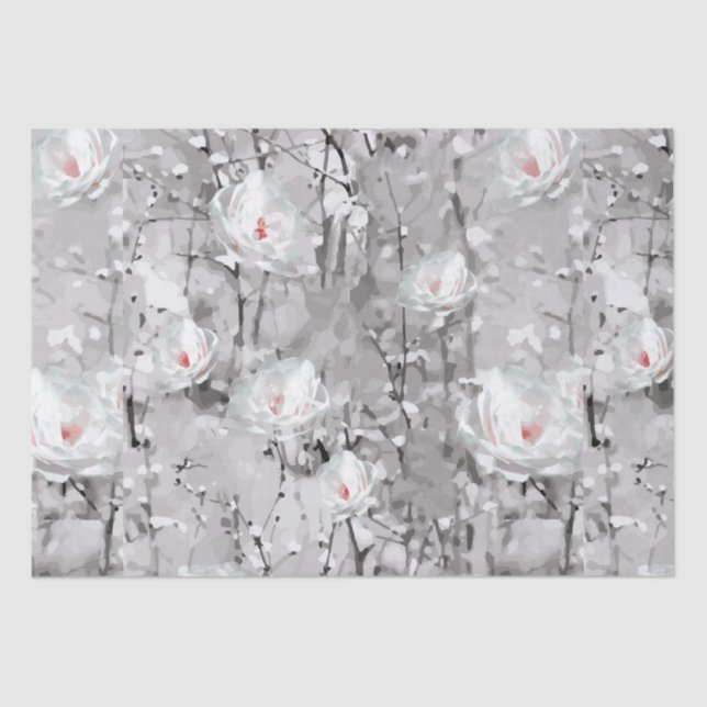 White rose flower winter floral gray  tissue paper (Front)