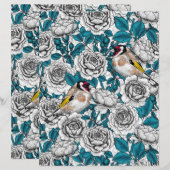 White rose flowers and goldfinch birds (Front/Back)