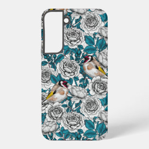 White rose flowers and goldfinch birds samsung galaxy s22+ case