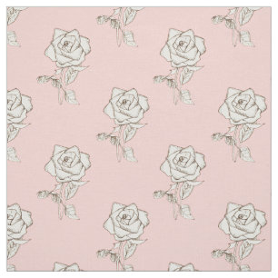 White Rose Flowers Baby Pink Pastel Blush Fabric