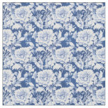 White Rose Flowers on Blue Nature Wallpaper Fabric