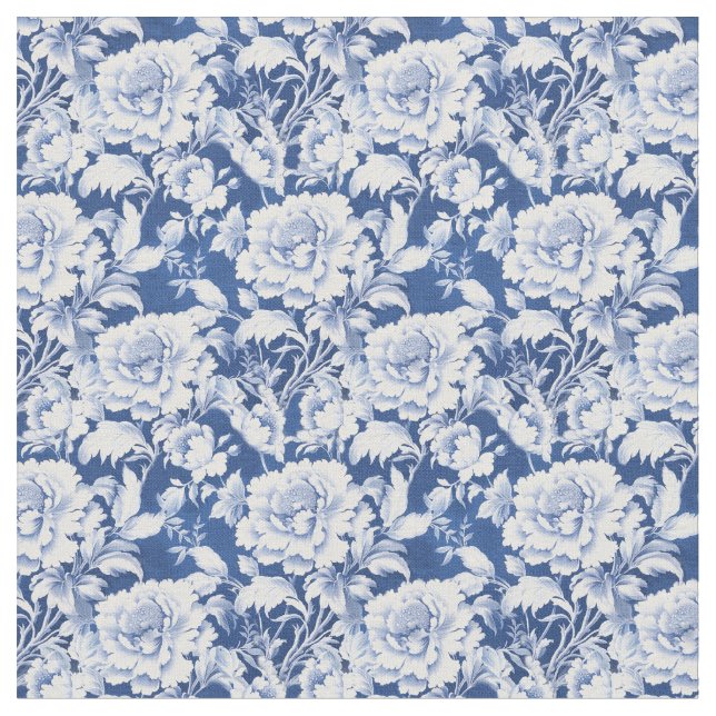 White Rose Flowers on Blue Nature Wallpaper Fabric (Close Up)