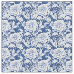 White Rose Flowers on Blue Nature Wallpaper Fabric