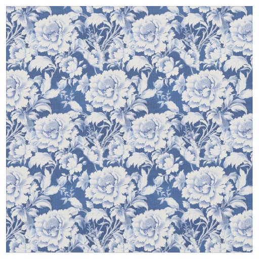 White Rose Flowers on Blue Nature Wallpaper Fabric