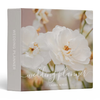 White Rose Flowers Photo Custom Wedding Planner 3 Ring Binder