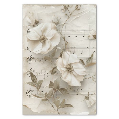 White rose flowers vintage music sheet ephemera