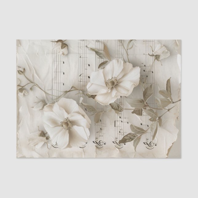 White rose flowers vintage music sheet ephemera (Front)