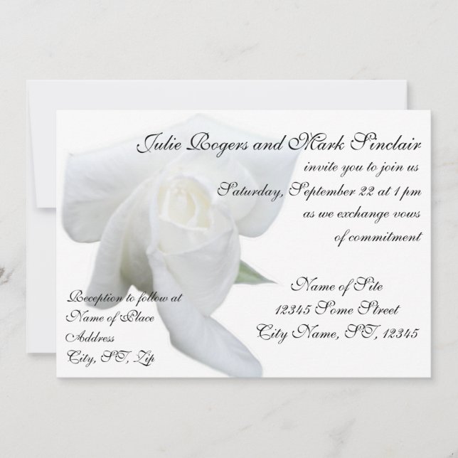 White Rose Formal Wedding Personalized Invitation (Front)