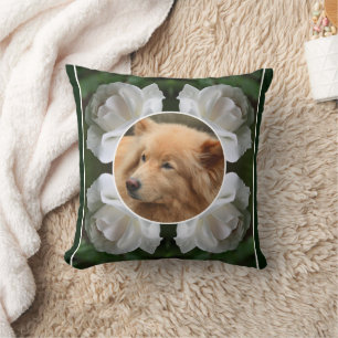 White Rose Frame Create Your Own Pet Photo Throw Pillow