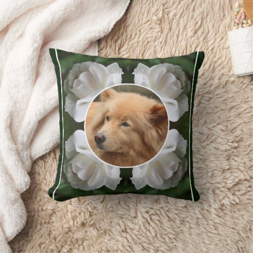 White Rose Frame Create Your Own Pet Photo  Throw Pillow