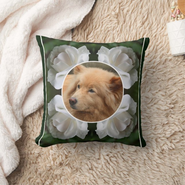 White Rose Frame Create Your Own Pet Photo  Throw Pillow (Blanket)