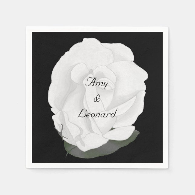 White Rose Full Bloom Personalized Napkins (Front)