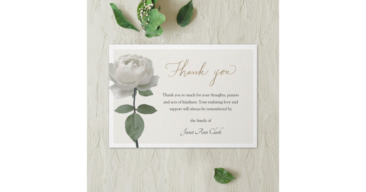White Rose Funeral & Sympathy Thank You Note Card | Zazzle