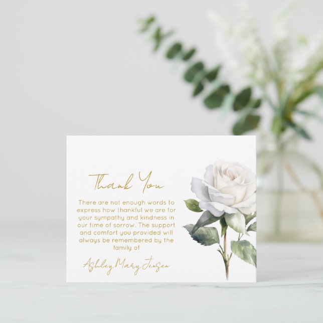 White rose Funeral Thank You Card Bereavement  (Standing Front)