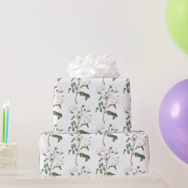 White Rose Garden Flower Floral Pattern Art Wrapping Paper (Party Gifts)