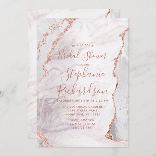 White  Rose Gold Agate Bridal Shower Invitation