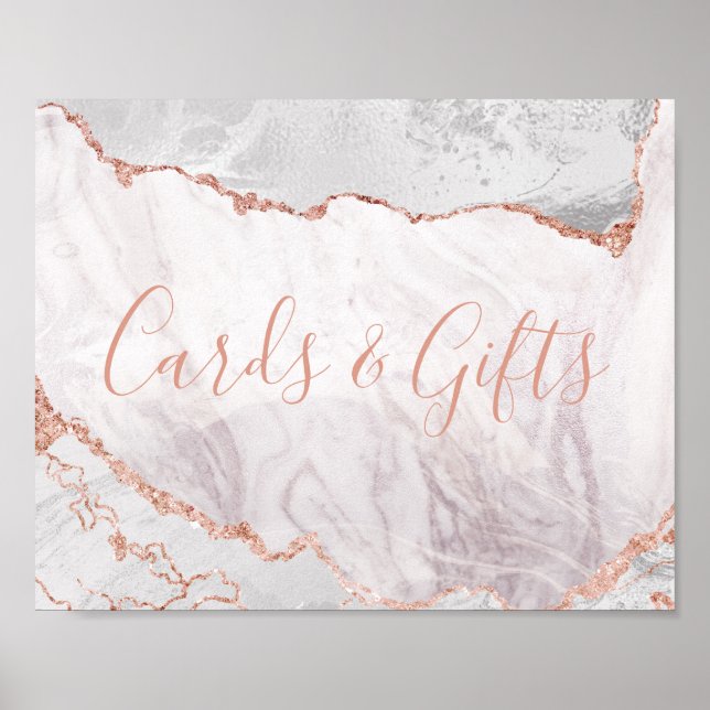 White & Rose Gold Agate Cards and Gifts Table Sign (Front)
