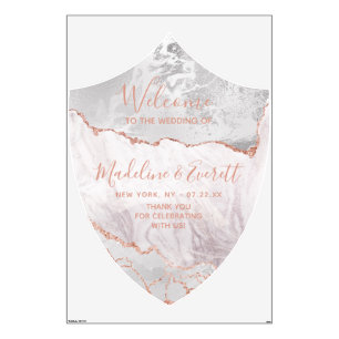 White & Rose Gold Agate Crest Wedding Welcome Sign Wall Decal