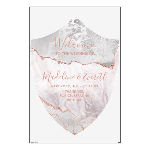 White  Rose Gold Agate Crest Wedding Welcome Sign Wall Decal