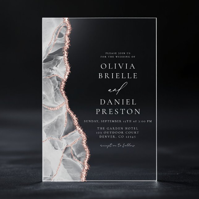 White Rose Gold Agate Elegant Modern Wedding Acrylic Invitations (Creator Uploaded)