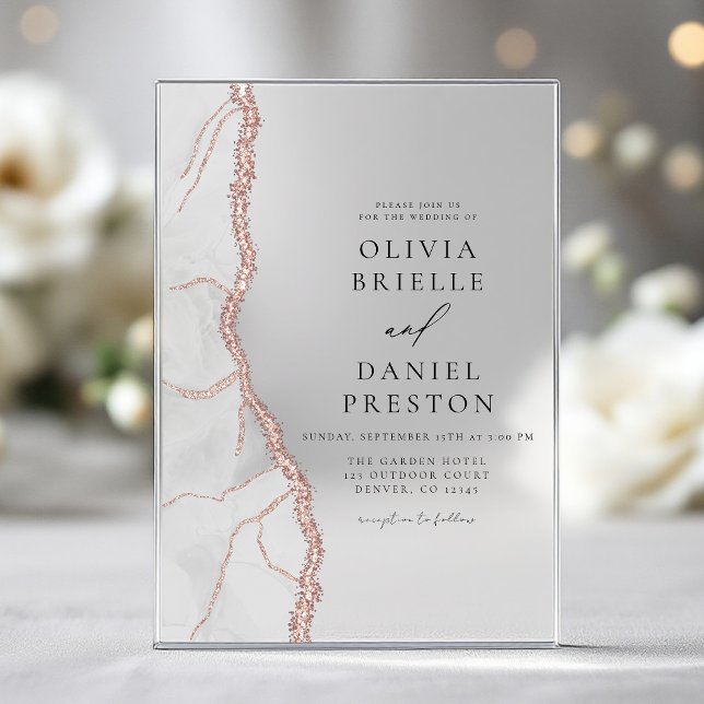 White Rose Gold Agate Elegant Modern Wedding Acrylic Invitations (Creator Uploaded)