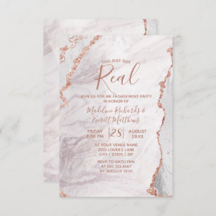 White & Rose Gold Agate Marble Engagement Party Invitation