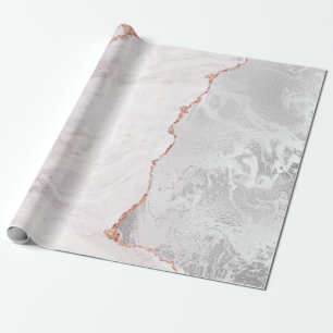 White & Rose Gold Agate Marble Foil Gilded Geode Wrapping Paper