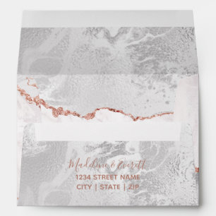White & Rose Gold Agate Marble Foil Gilded Wedding Envelope