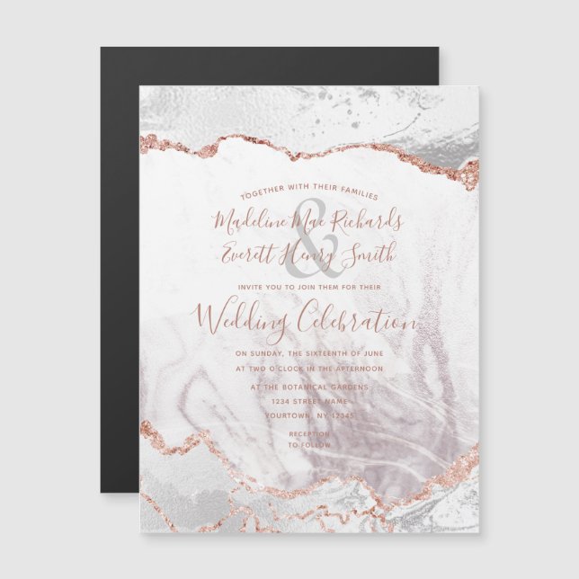 White & Rose Gold Agate Marble Foil Gilded Wedding Magnetic Invitation (Front/Back)