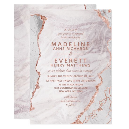 White & Rose Gold Agate Marble Foil Trendy Wedding Invitation