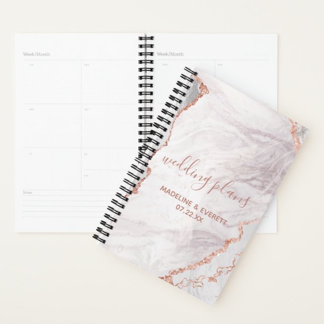 White & Rose Gold Agate Marble Foil Wedding Plans Planner (Display)