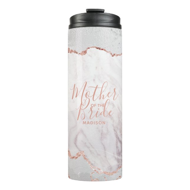 White & Rose Gold Agate Marble Mother of the Bride Thermal Tumbler (Front)