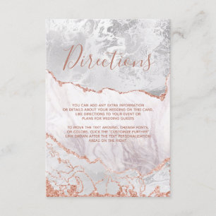 White & Rose Gold Agate Marble Wedding Directions Enclosure Card