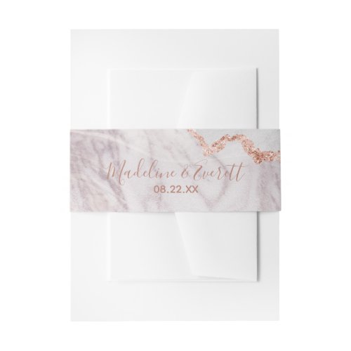 White  Rose Gold Agate Marble Wedding Monogram Invitation Belly Band