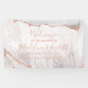 White & Rose Gold Agate Marble Wedding Welcome Banner